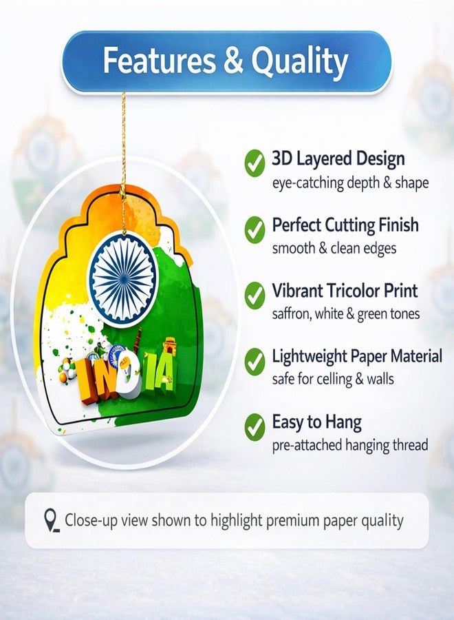 DIGI ART'S DIGI Art’s Indian Tricolor Hanging Frills Decoration | Pack of 8 Paper Cut-Outs | Republic Day & Independence Day Home, School & Office Decor | Lightweight, Reusable, Easy to Hang - Image 4